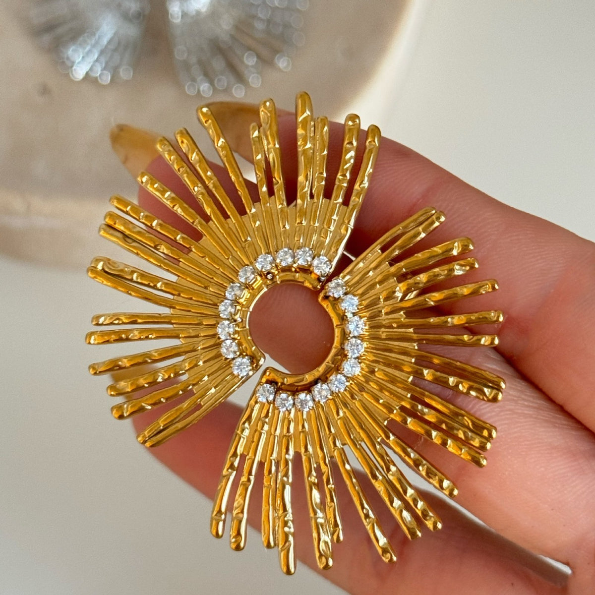 18k Boho Textured Sunburst Hoop Earrings