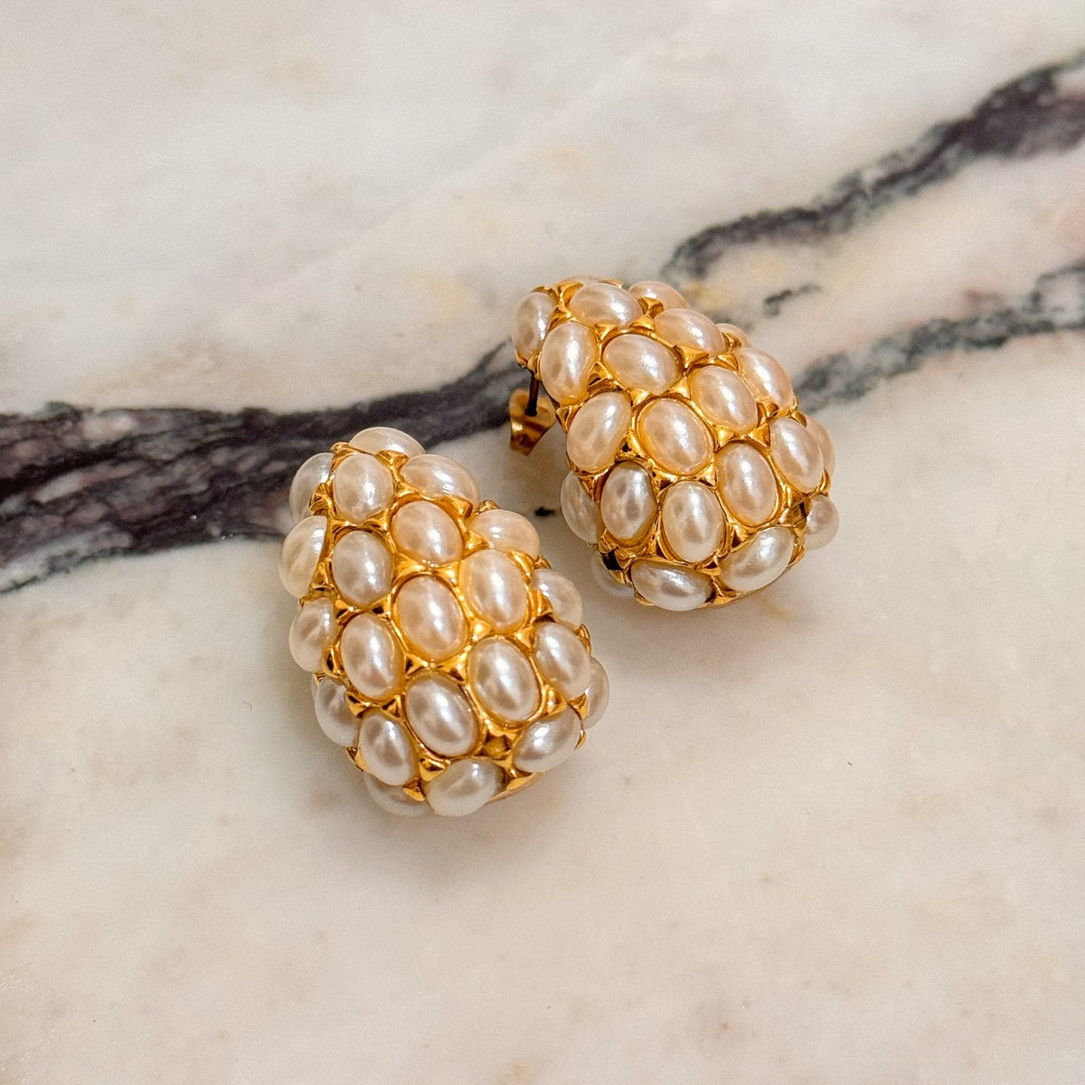18k Classy Faux Pearl Teardrop Stud Earrings
