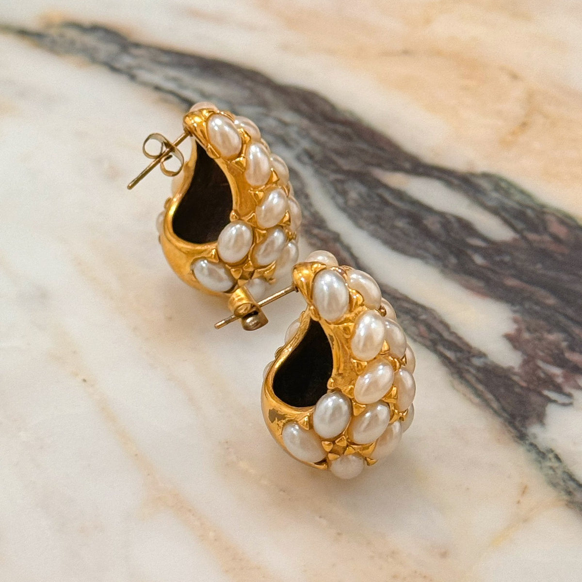 18k Classy Faux Pearl Teardrop Stud Earrings
