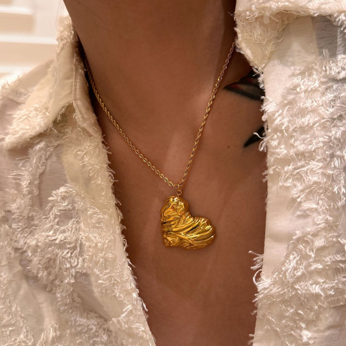 Vintage Textured Heart Necklace and Earring Set