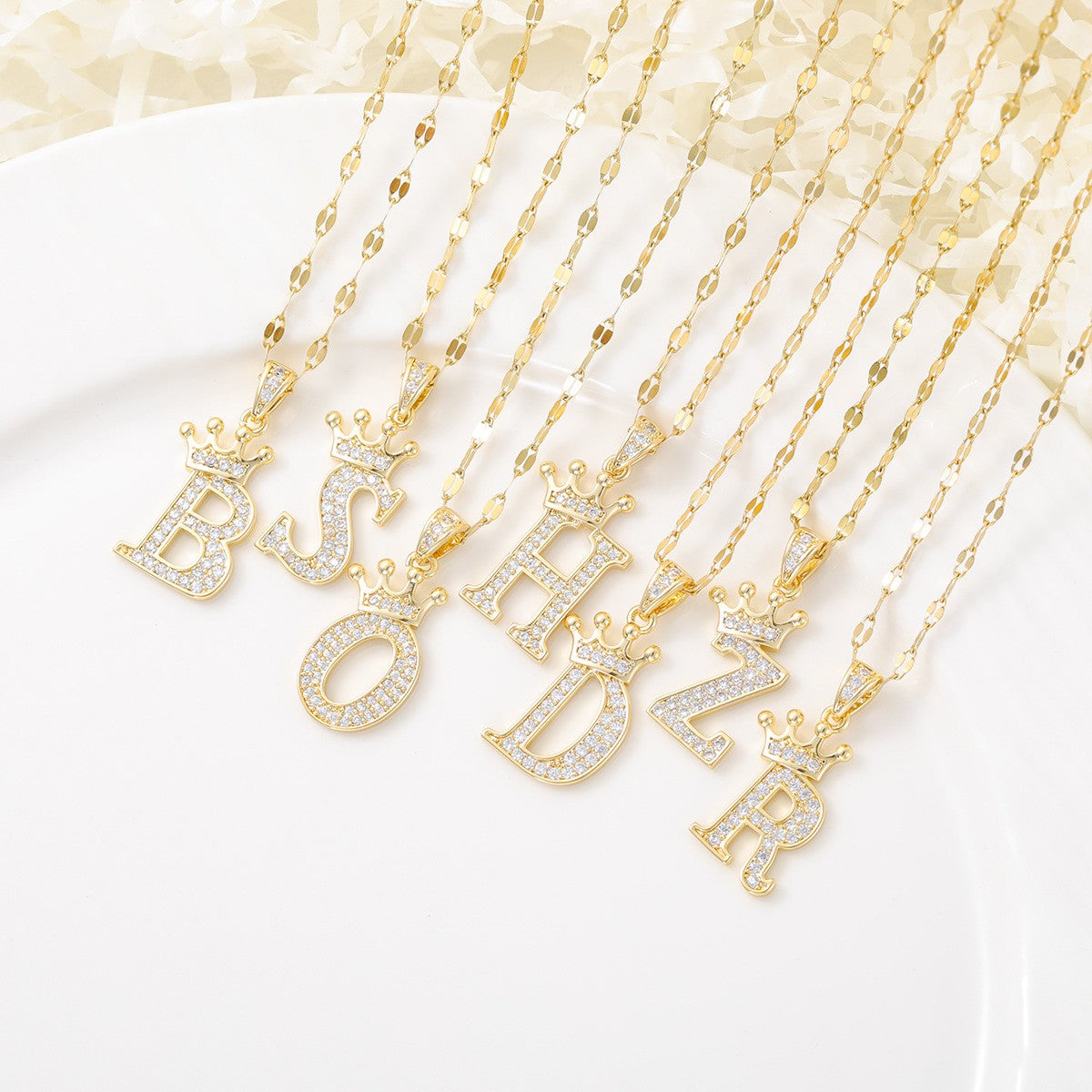 Dainty Crown Initial Letter Necklace