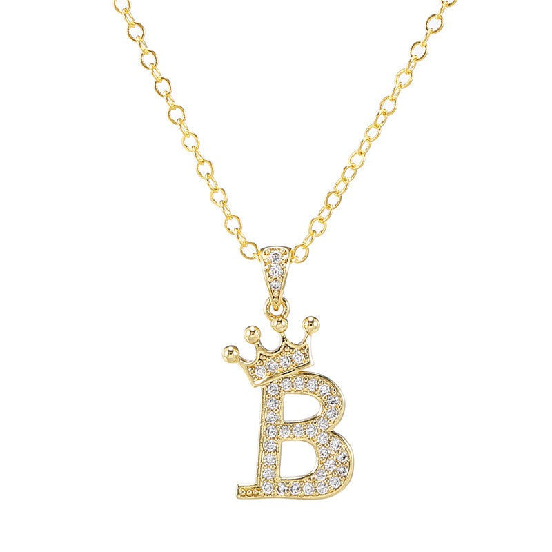 Dainty Crown Initial Letter Necklace
