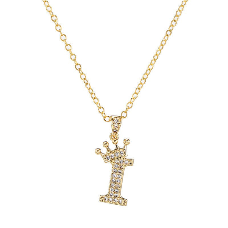 Dainty Crown Initial Letter Necklace