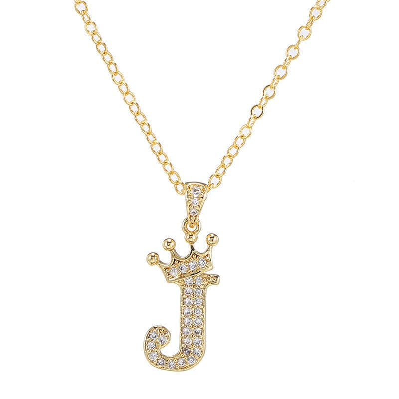 Dainty Crown Initial Letter Necklace