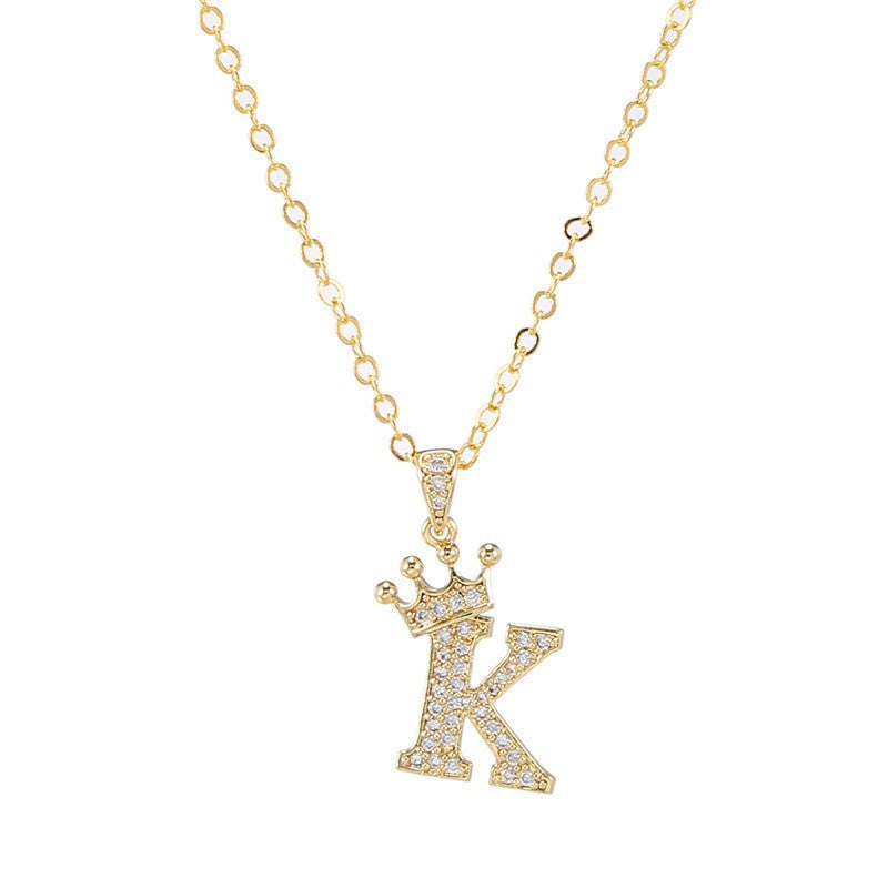 Dainty Crown Initial Letter Necklace