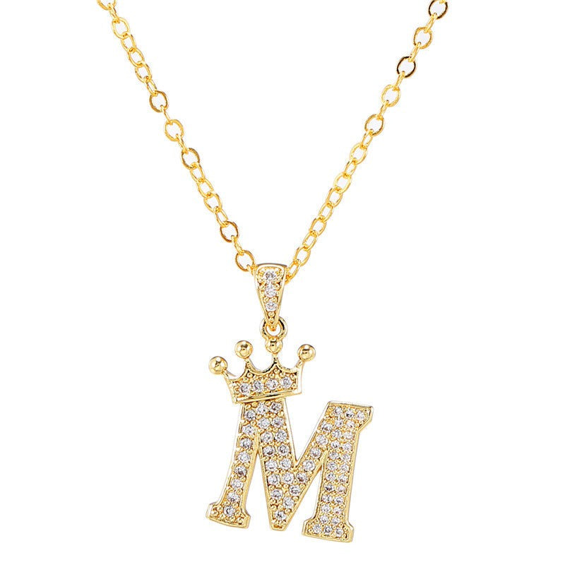 Dainty Crown Initial Letter Necklace