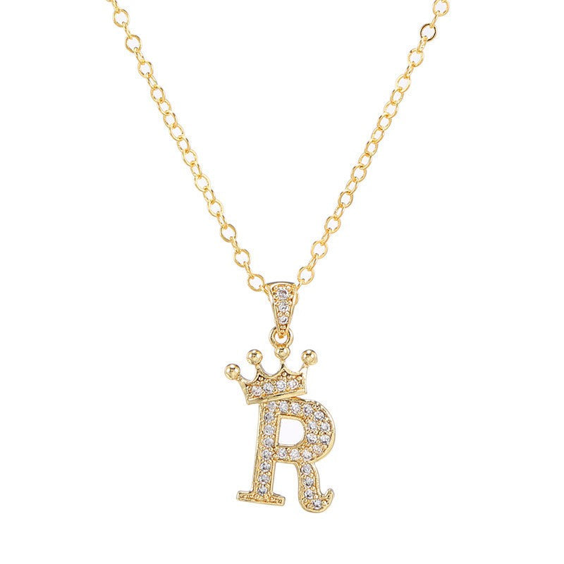 Dainty Crown Initial Letter Necklace