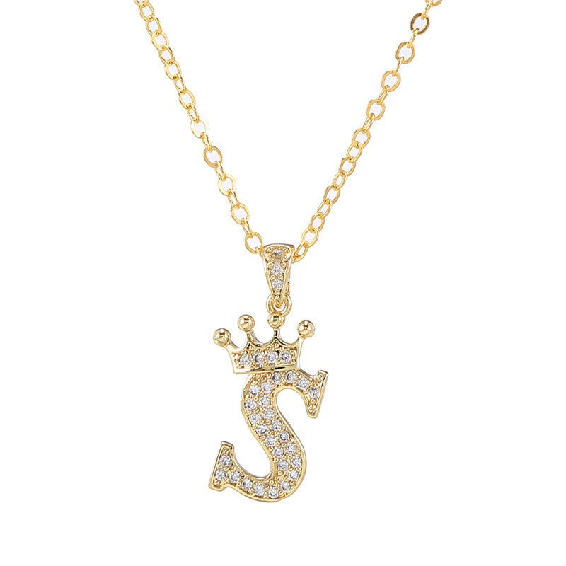 Dainty Crown Initial Letter Necklace