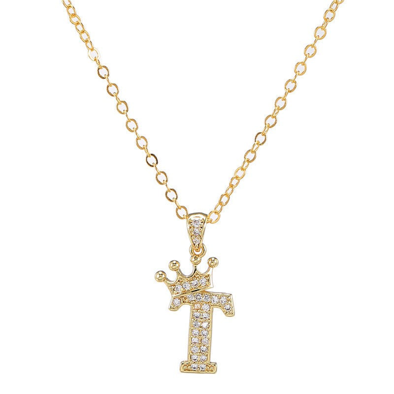 Dainty Crown Initial Letter Necklace