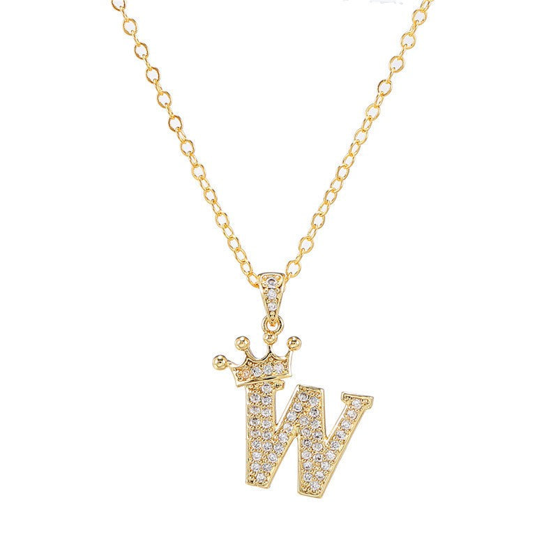 Dainty Crown Initial Letter Necklace