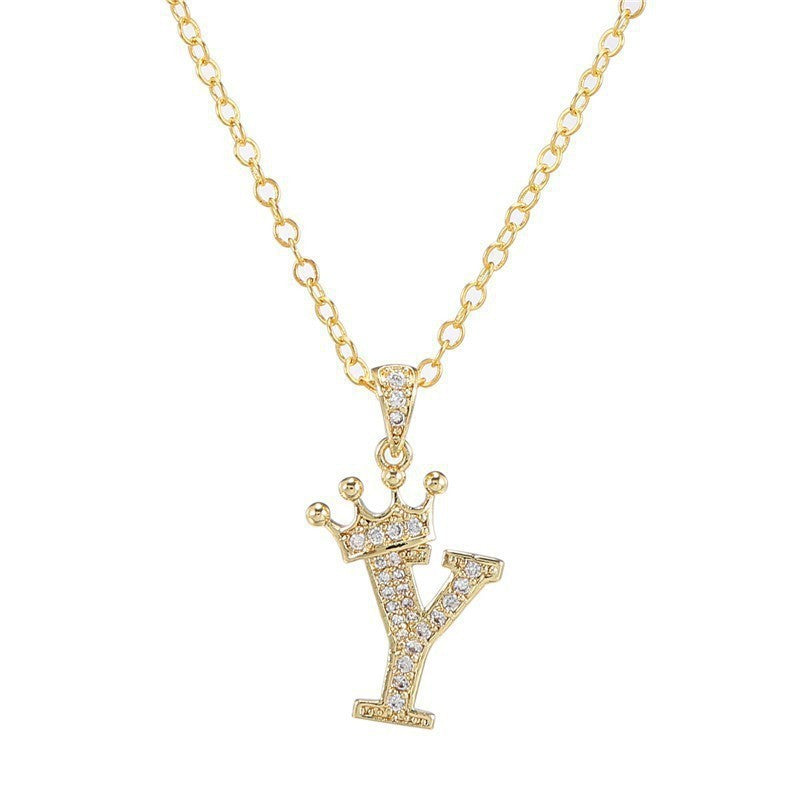 Dainty Crown Initial Letter Necklace