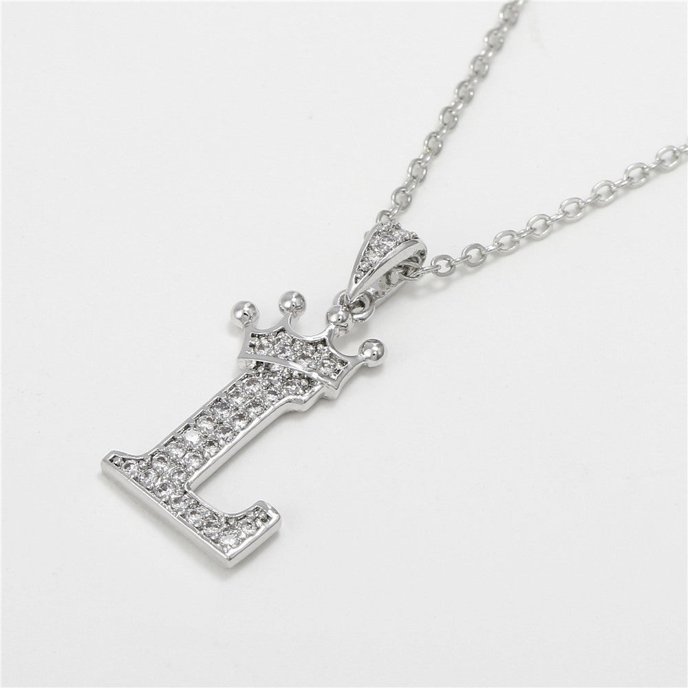Dainty Crown Initial Letter Necklace