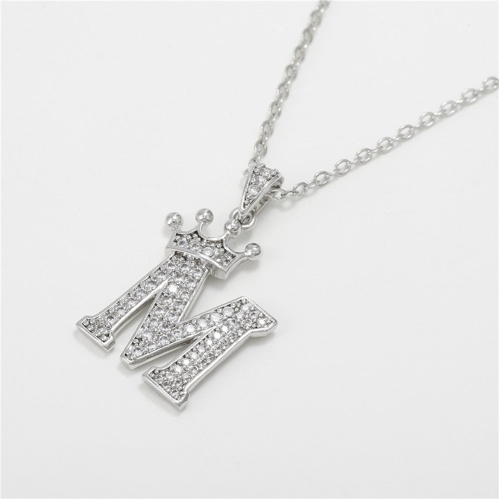 Dainty Crown Initial Letter Necklace