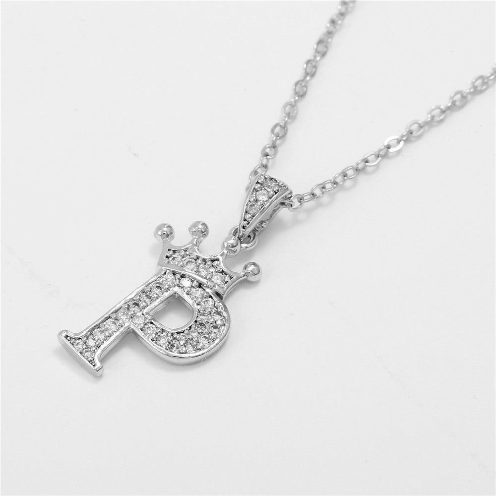 Dainty Crown Initial Letter Necklace