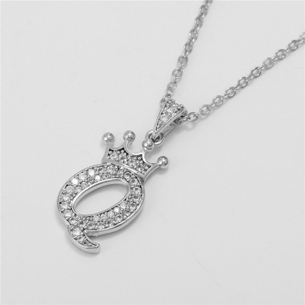 Dainty Crown Initial Letter Necklace