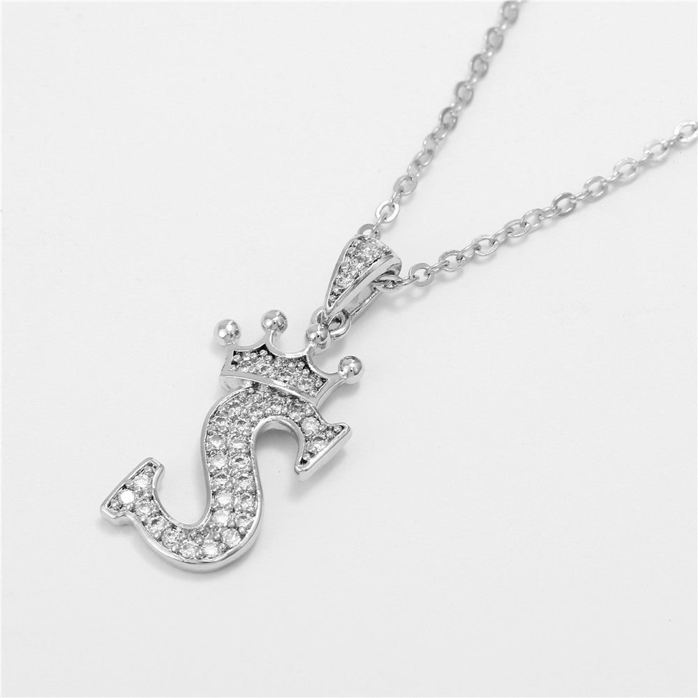 Dainty Crown Initial Letter Necklace