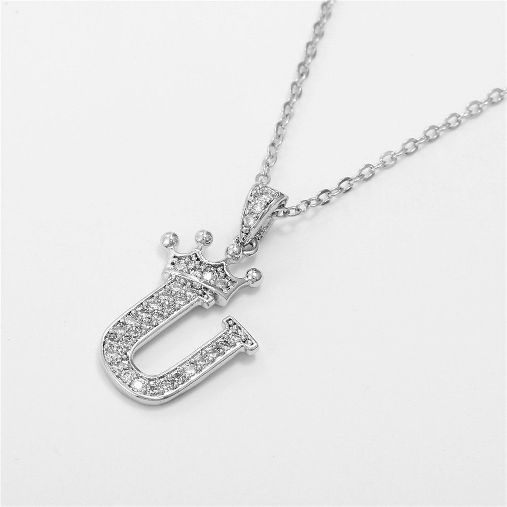 Dainty Crown Initial Letter Necklace