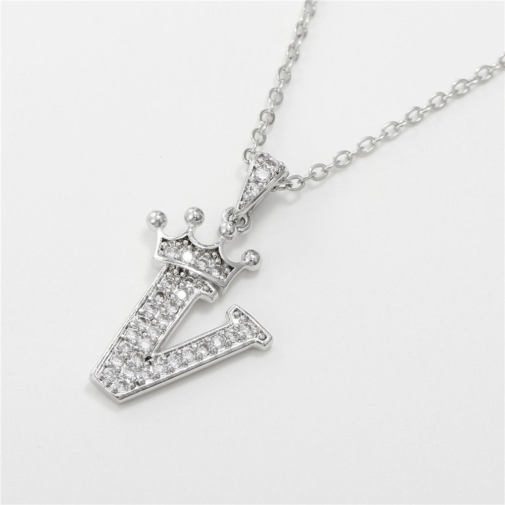 Dainty Crown Initial Letter Necklace