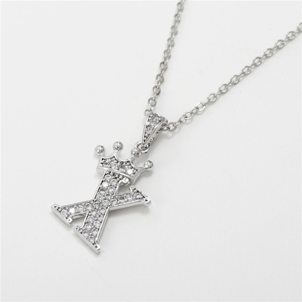Dainty Crown Initial Letter Necklace
