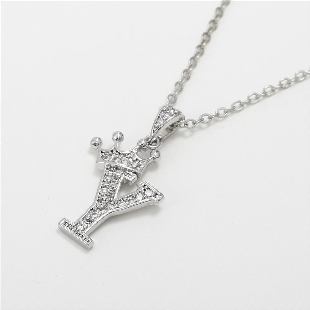 Dainty Crown Initial Letter Necklace