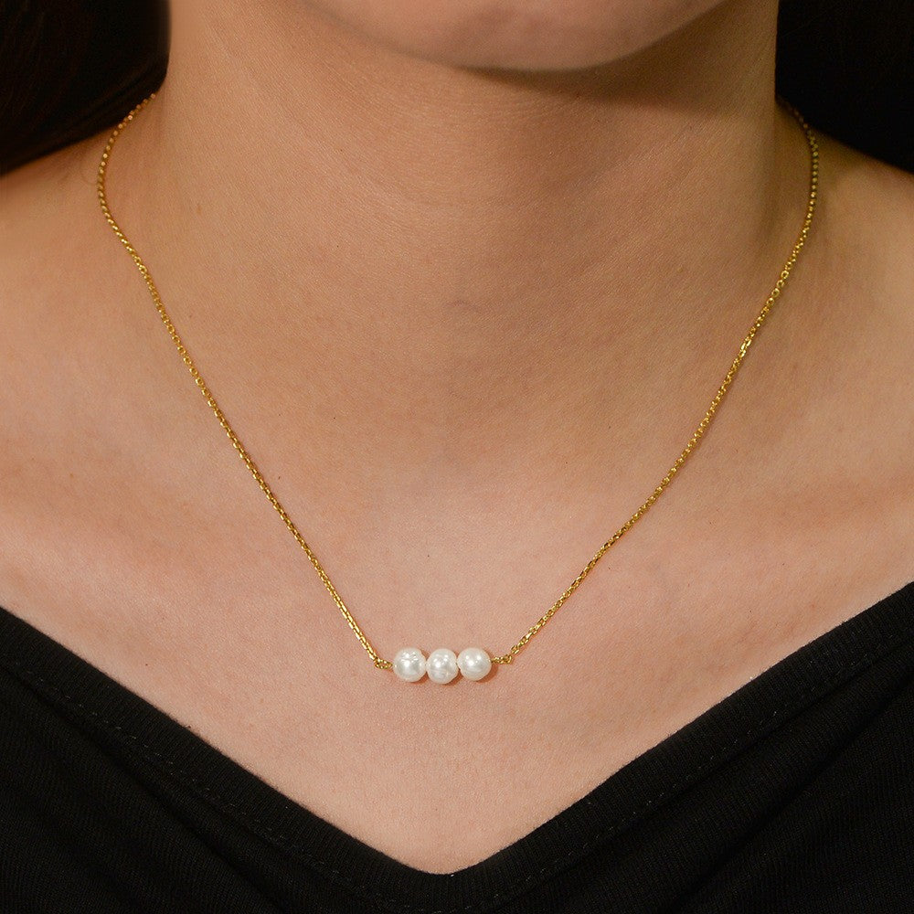 S925 Dainty Triple Pearl Bar Necklace