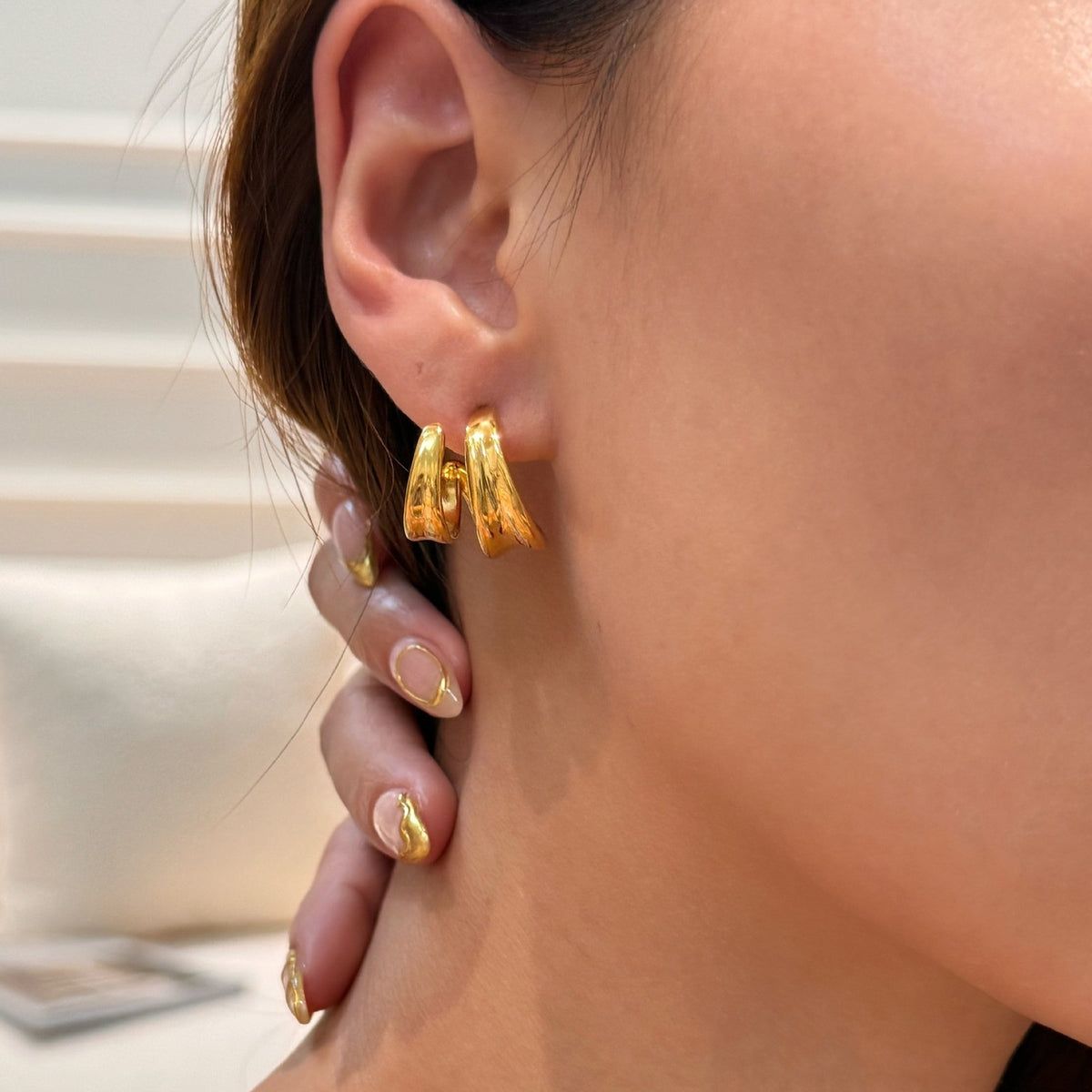 18k Classy Double Layer Hoop Earrings