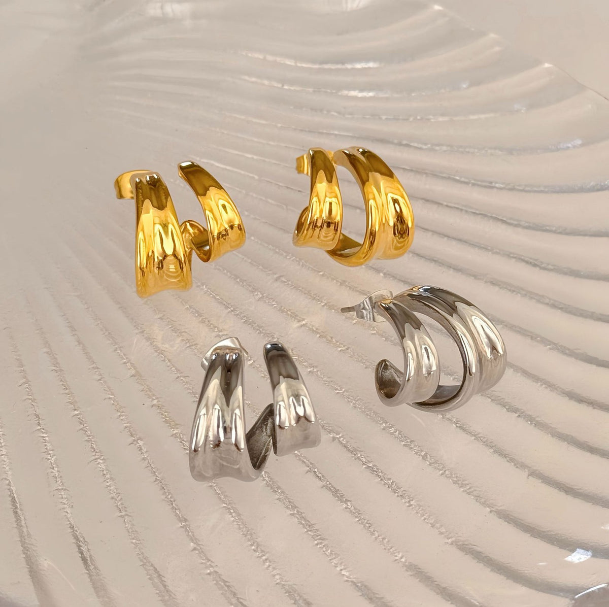 18k Classy Double Layer Hoop Earrings
