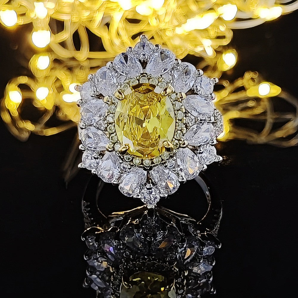 Classy Yellow Oval Halo Ring