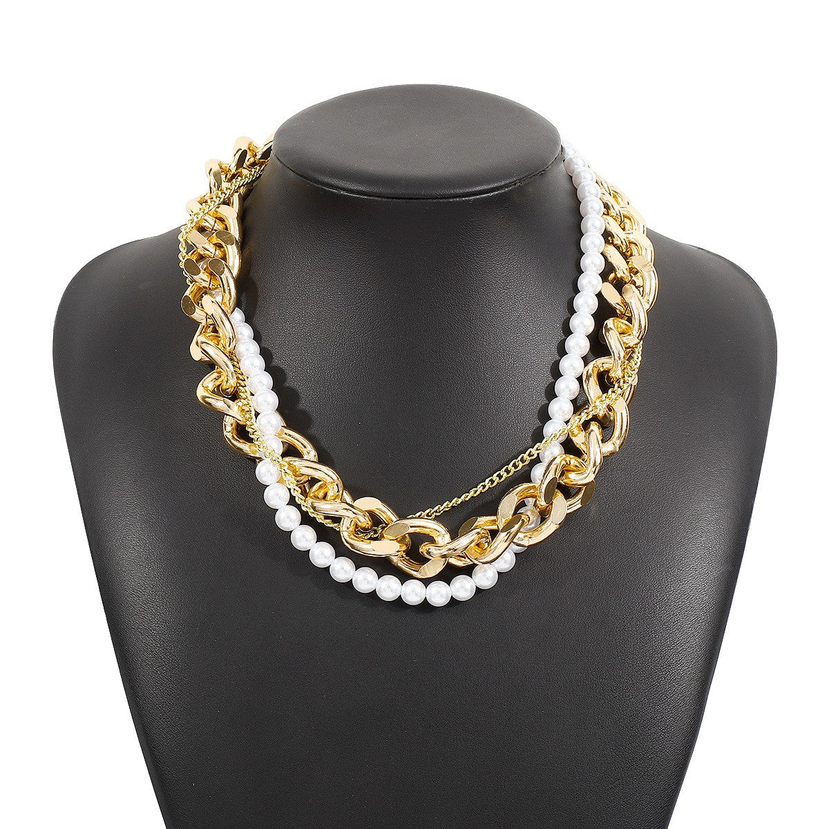 Vintage Chunky Link Faux Pearl Necklace