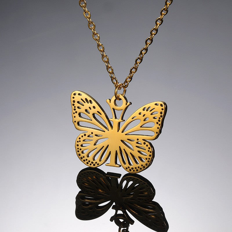 Dainty Hollow Butterfly Initial Necklace