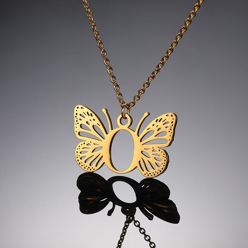 Dainty Hollow Butterfly Initial Necklace