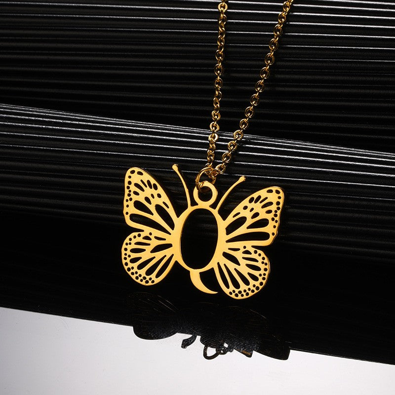 Dainty Hollow Butterfly Initial Necklace