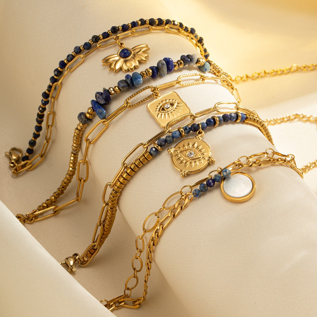 Boho Lapis Evil Eye Bracelet Set