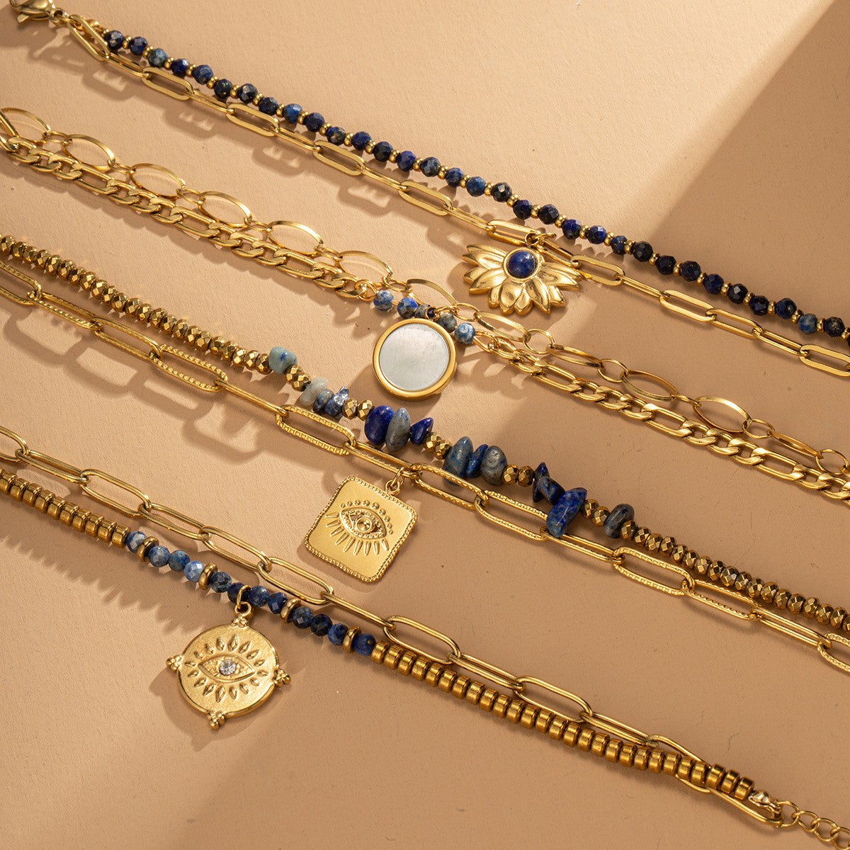 Boho Lapis Evil Eye Bracelet Set