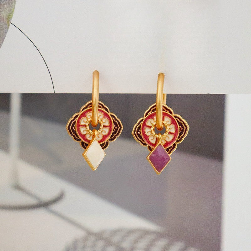 Classy Neo-Chinese Enamel Ruyi Earrings
