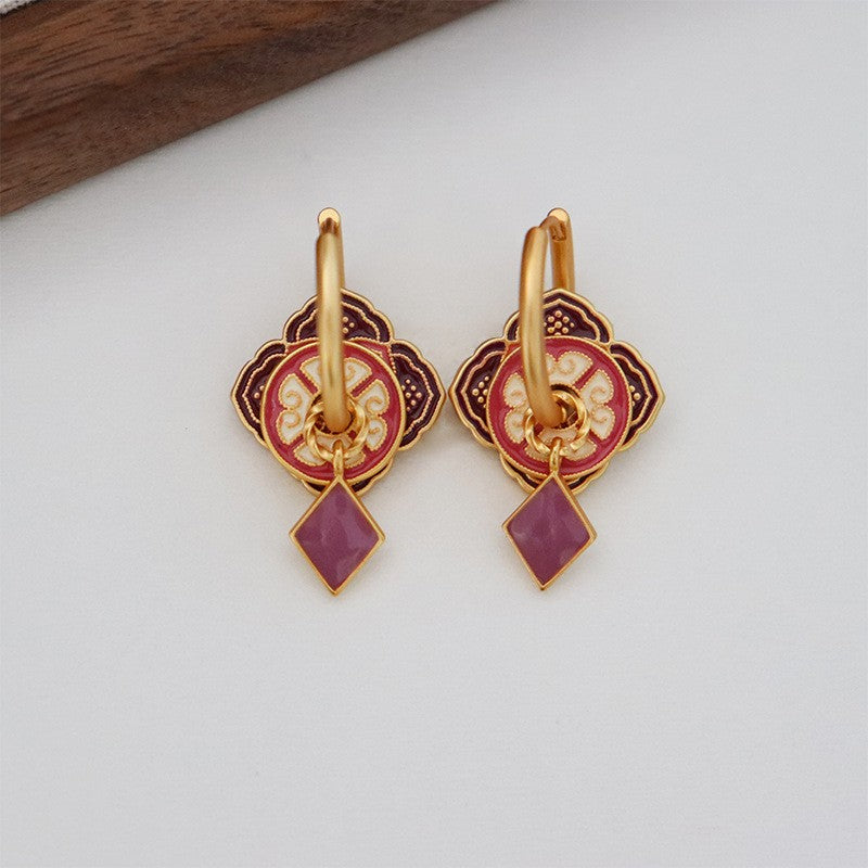 Classy Neo-Chinese Enamel Ruyi Earrings