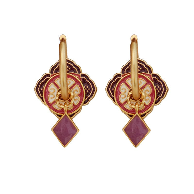Classy Neo-Chinese Enamel Ruyi Earrings
