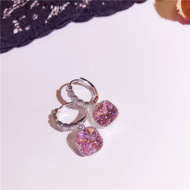 Romantic Pink Cushion Cut Drop Earrings