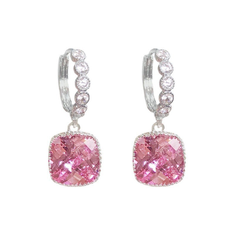 Romantic Pink Cushion Cut Drop Earrings