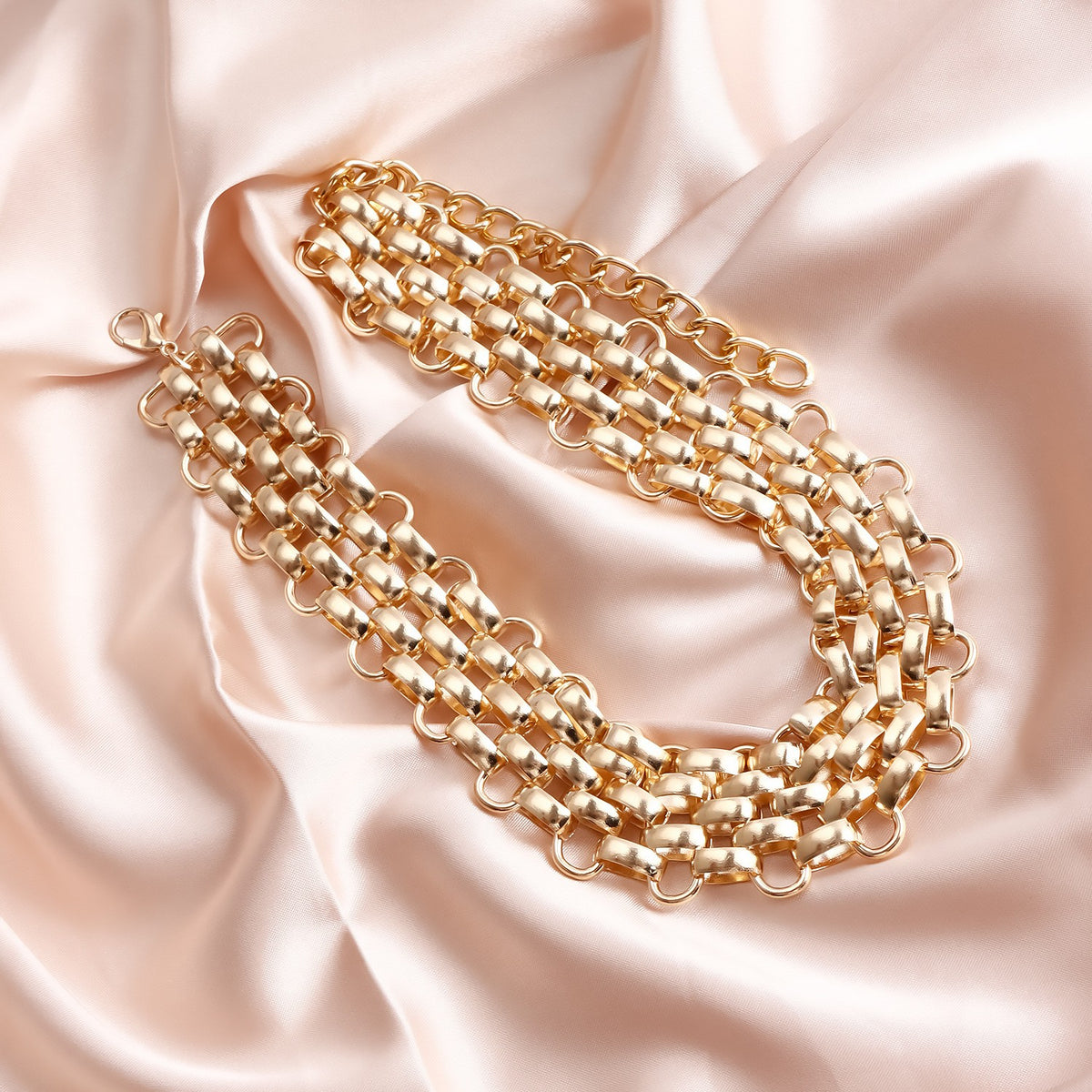 Classy Woven Link Choker Necklace and Bracelet Set