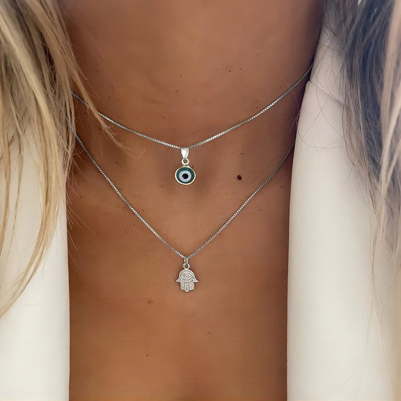 2pc Dainty Evil Eye & Hamsa Necklace Set