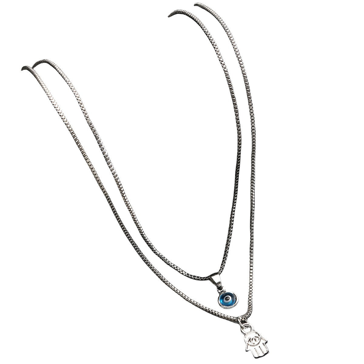 2pc Dainty Evil Eye & Hamsa Necklace Set