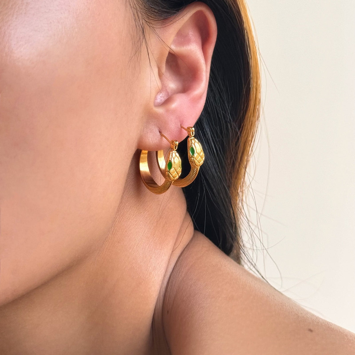 18k Vintage Snake Hoop Earrings