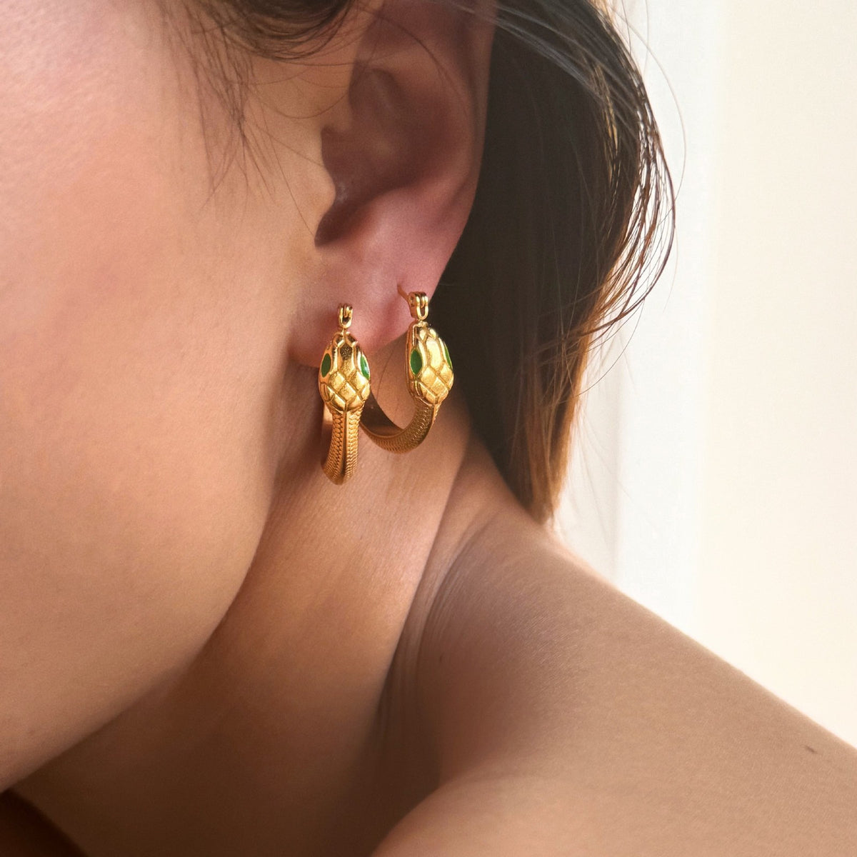 18k Vintage Snake Hoop Earrings