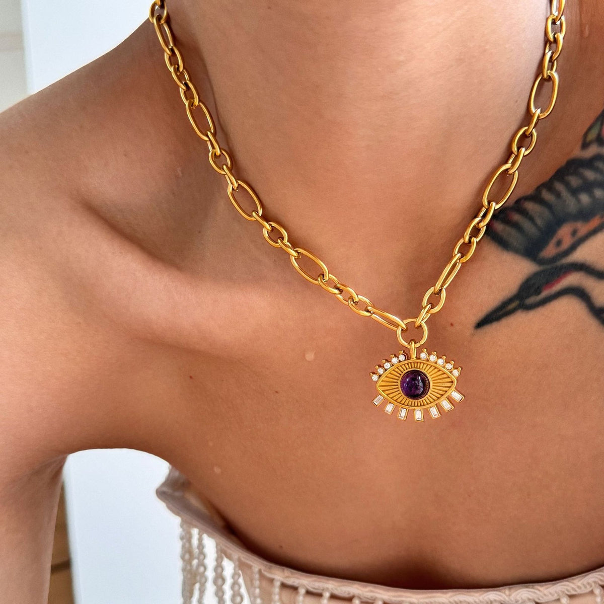18k Vintage Sunburst Evil Eye Necklace