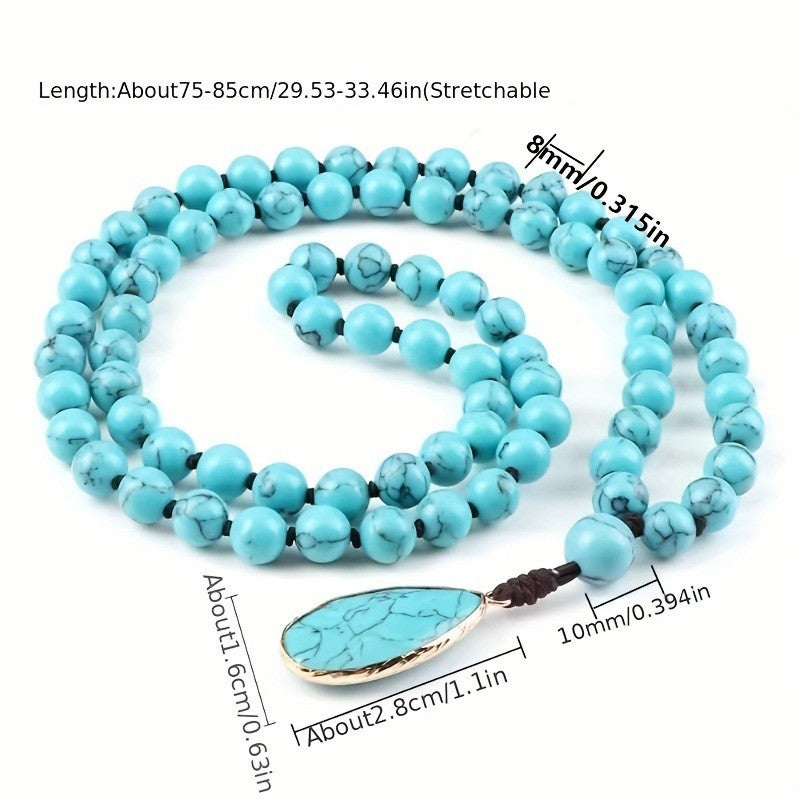 Boho Turquoise Teardrop Beaded Necklace