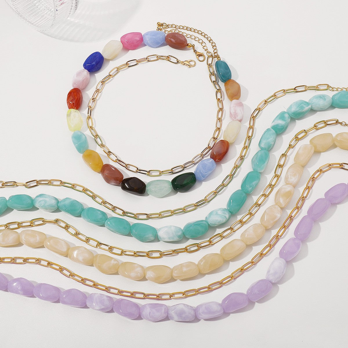 Boho Layered Resin Pebble Necklace