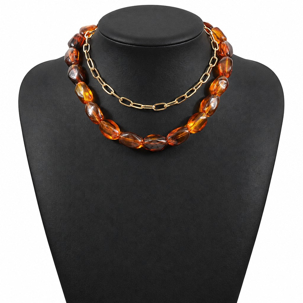 Boho Layered Resin Pebble Necklace