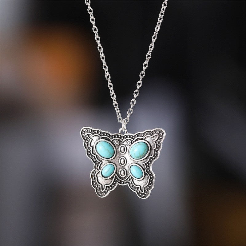 Boho Turquoise Butterfly Pendant Necklace