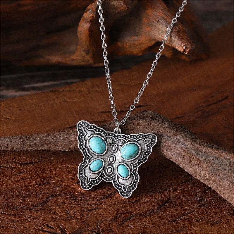 Boho Turquoise Butterfly Pendant Necklace